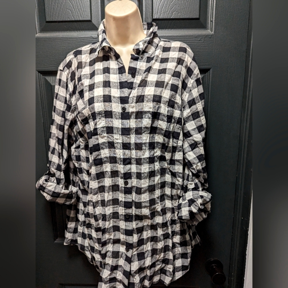 Black and White Gingham Plaid Michael Kors Button Up